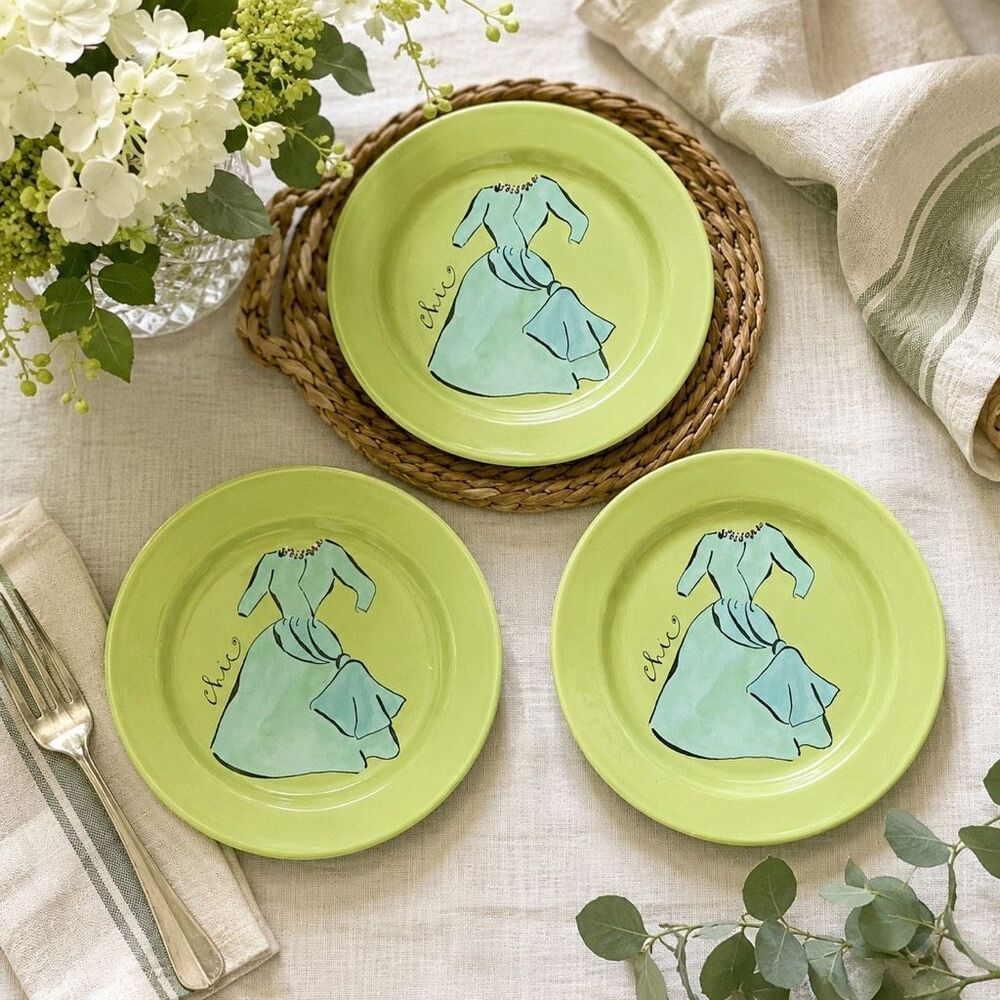 Rosanna made in Italy*iligant* Lume green dress*pale pink plate 5-3/4” Set Of 3